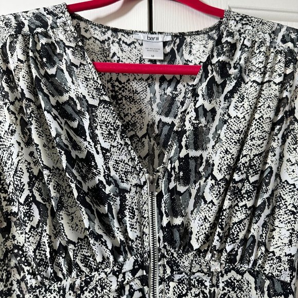 BAR III Snakeskin Print Zipper Front Cinched Waist Short Sleeve Dress Medium - Picture 7 of 16